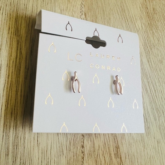 NWT LC Lauren Conrad Rose Gold Wishbone Earrings✨ - Picture 3 of 5